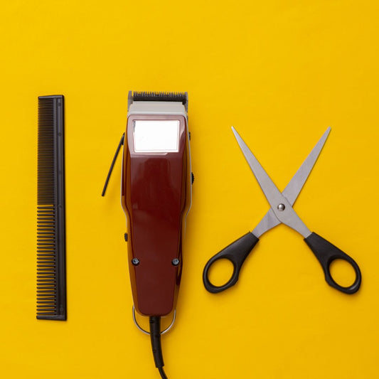 beard scissors, comb and electric trimmer