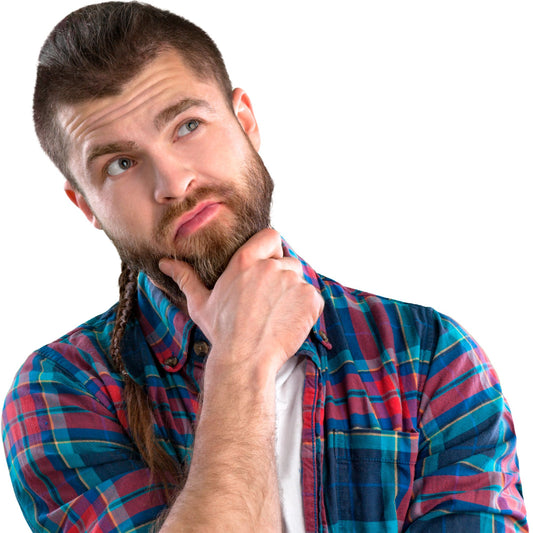 Man with beard with hand on chin